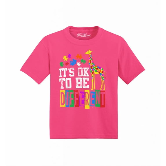 Shop4Ever It's OK to Be Different Autism Awareness Giraffe Toddler's Cotton T-Shirt 2T Hot Pink