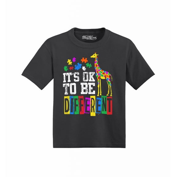 Shop4Ever It's OK to Be Different Autism Awareness Giraffe Toddler's Cotton T-Shirt 5T/6T Black