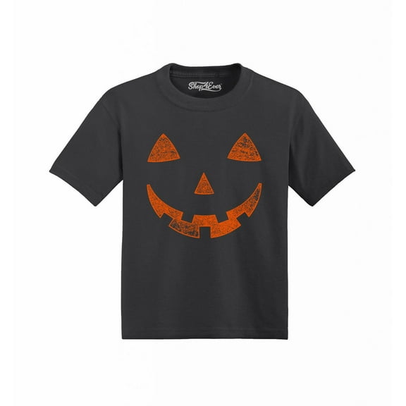 Shop4Ever Jack O' Lantern Orange Pumpkin Face Toddler's Cotton T-Shirt 5T/6T Black