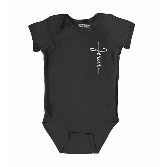 Shop4Ever Jesus Cross Cursive Script Pocket Size Baby's Bodysuit Infant Cotton Romper 18 Months Black
