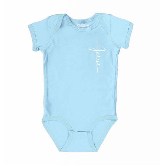 Shop4Ever Jesus Cross Cursive Script Pocket Size Baby's Bodysuit Infant Cotton Romper 18 Months Light Blue