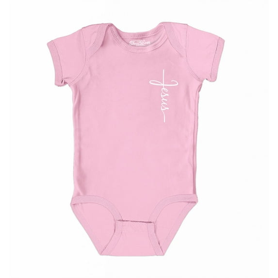 Shop4Ever Jesus Cross Cursive Script Pocket Size Baby's Bodysuit Infant Cotton Romper 18 Months Pink