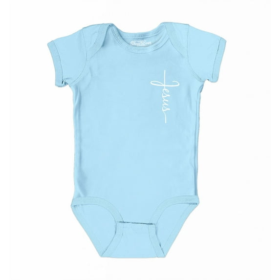 Shop4Ever Jesus Cross Cursive Script Pocket Size Baby's Bodysuit Infant Cotton Romper 6 Months Light Blue
