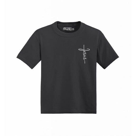 Shop4Ever Jesus Cross Cursive Script Pocket Size Toddler's Cotton T-Shirt 4T Black