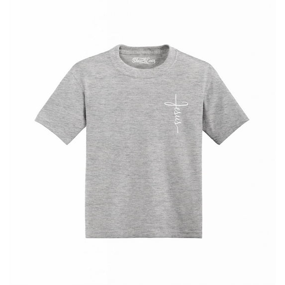 Shop4Ever Jesus Cross Cursive Script Pocket Size Toddler's Cotton T-Shirt 5T/6T Heather Grey