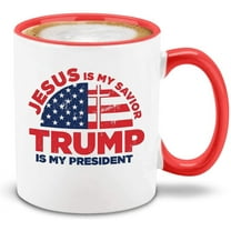 Shop4Ever Jesus Is My Savior Trump Is My President Red Handle Ceramic Coffee Mug Tea Cup Donald Trump Mug (11oz.)