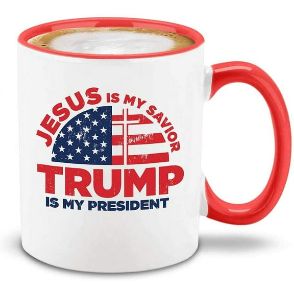 Shop4Ever Jesus Is My Savior Trump Is My President Red Handle Ceramic Coffee Mug Tea Cup Donald Trump Mug (11oz.)