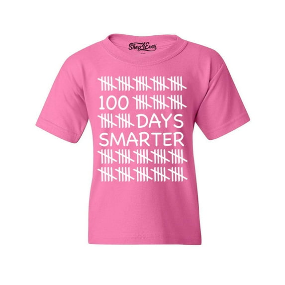 Shop4Ever Kids 100 Days Smarter 100 Days of School Graphic Child's Youth T-Shirt Large Azalea Pink