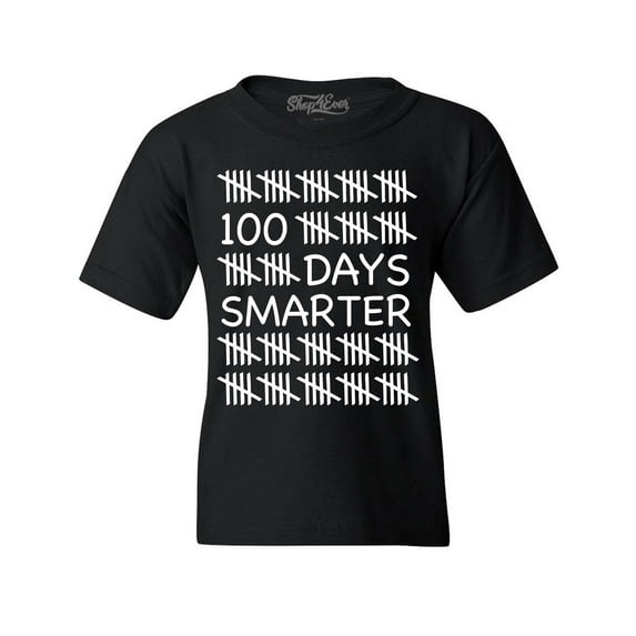 Shop4Ever Kids 100 Days Smarter 100 Days of School Graphic Child's Youth T-Shirt Large Black