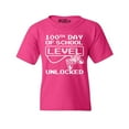 thumbnail image 1 of Shop4Ever Kids 100th Day of School Level Unlocked Video Gamer  Graphic Child's Youth T-Shirt Medium Heliconia Pink, 1 of 4