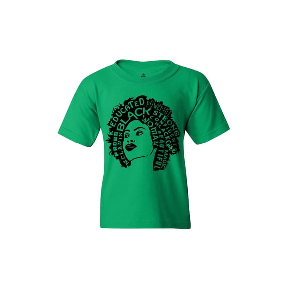 Shop4Ever Kids African American Woman Afro Word Cloud Graphic Child's Youth T-Shirt X-Small Irish Green