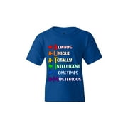 Shop4Ever Kids Always Unique Autism Awareness Graphic Child's Youth T-Shirt Medium Royal Blue