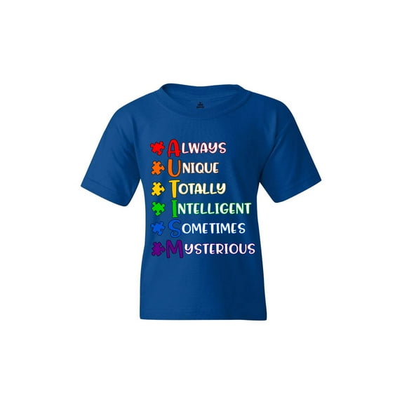 Shop4Ever Kids Always Unique Autism Awareness Graphic Child's Youth T-Shirt X-Large Royal Blue