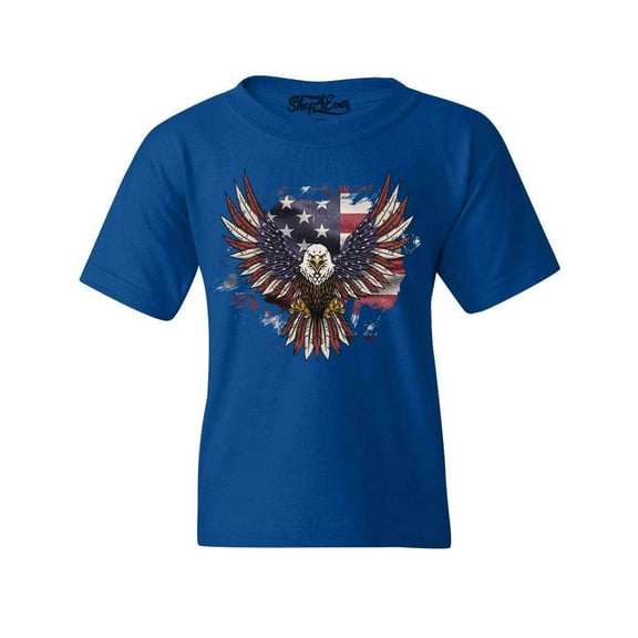 Shop4Ever Kids American Bald Eagle USA Flag Graphic Child's Youth T-Shirt Medium Royal Blue
