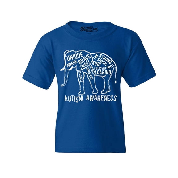 Shop4Ever Kids Autism Awareness Elephant Graphic Child's Youth T-Shirt Large Royal Blue