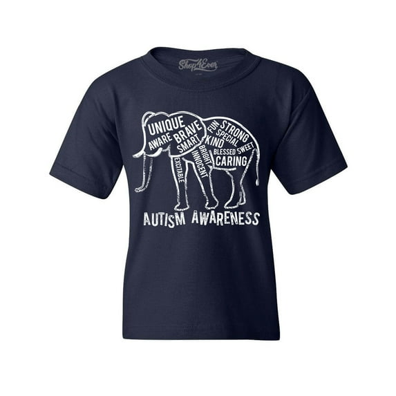 Shop4Ever Kids Autism Awareness Elephant Graphic Child's Youth T-Shirt Medium Navy Blue