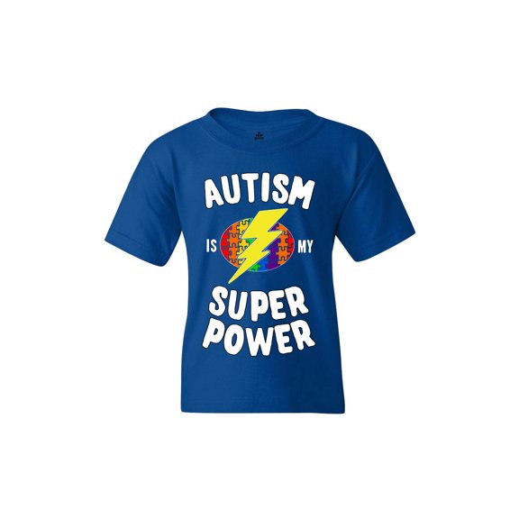 Shop4Ever Kids Autism Is My Super Power Autism Awareness Graphic Child's Youth T-Shirt Large Royal Blue
