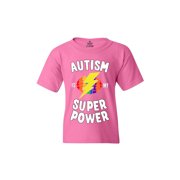 Shop4Ever Kids Autism Is My Super Power Autism Awareness Graphic Child's Youth T-Shirt X-Small Azalea Pink