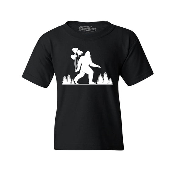 Shop4Ever Kids Big Foot with Heart Balloons Graphic Child's Youth T-Shirt Large Black