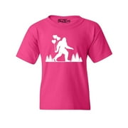 Shop4Ever Kids Big Foot with Heart Balloons Graphic Childs Youth T-Shirt Large Heliconia Pink