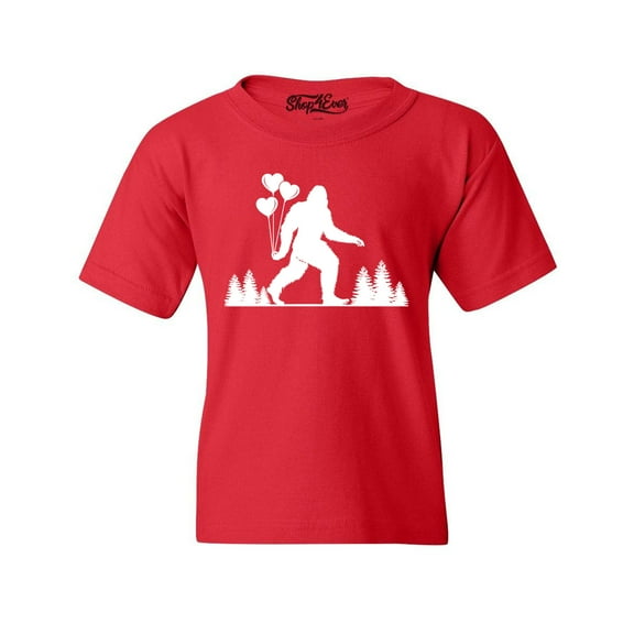 Shop4Ever Kids Big Foot with Heart Balloons Graphic Child's Youth T-Shirt Large Red