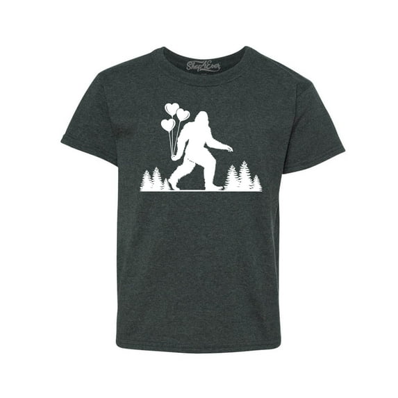 Shop4Ever Kids Big Foot with Heart Balloons Graphic Child's Youth T-Shirt X-Large Dark Heather