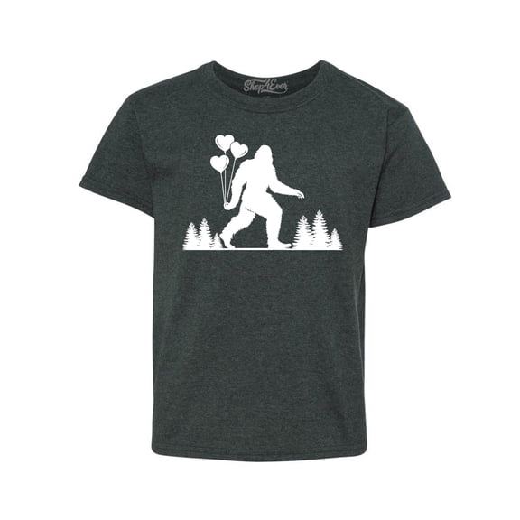 Shop4Ever Kids Big Foot with Heart Balloons Graphic Child's Youth T-Shirt X-Small Dark Heather