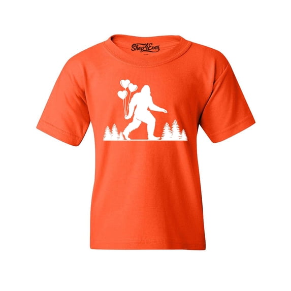 Shop4Ever Kids Big Foot with Heart Balloons Graphic Child's Youth T-Shirt X-Small Orange