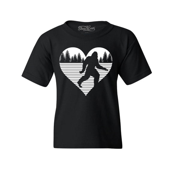 Shop4Ever Kids Bigfoot Heart Love Sasquatch Valentine Graphic Child's Youth T-Shirt Medium Black