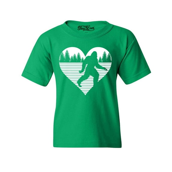 Shop4Ever Kids Bigfoot Heart Love Sasquatch Valentine Graphic Child's Youth T-Shirt Small Irish Green