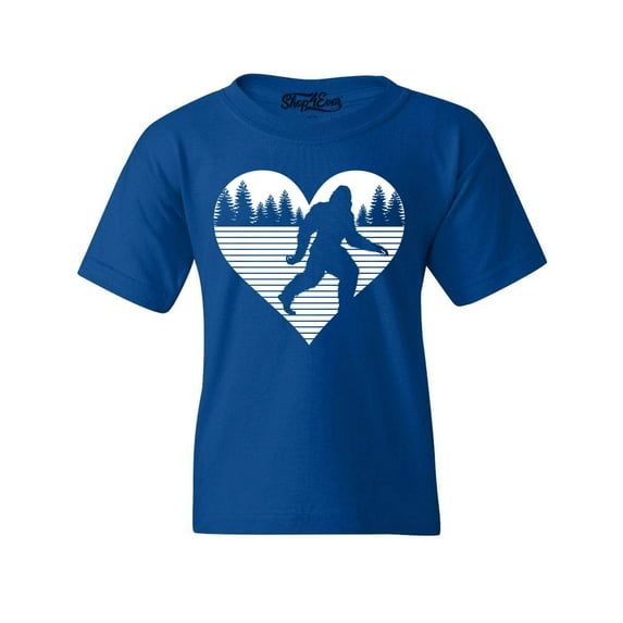 Shop4Ever Kids Bigfoot Heart Love Sasquatch Valentine Graphic Child's Youth T-Shirt X-Large Royal Blue
