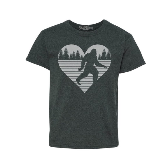 Shop4Ever Kids Bigfoot Heart Love Sasquatch Valentine Graphic Child's Youth T-Shirt X-Small Dark Heather