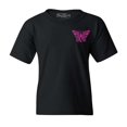 thumbnail image 1 of Shop4Ever Kids Breast Cancer Awareness Ribbon Butterfly Pocket Graphic Child's Youth T-Shirt Small Black, 1 of 4