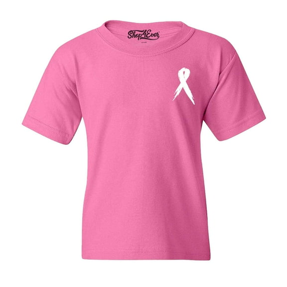 Shop4Ever Kids Breast Cancer Awareness Ribbon Pocket Size Graphic Child's Youth T-Shirt Large Azalea Pink