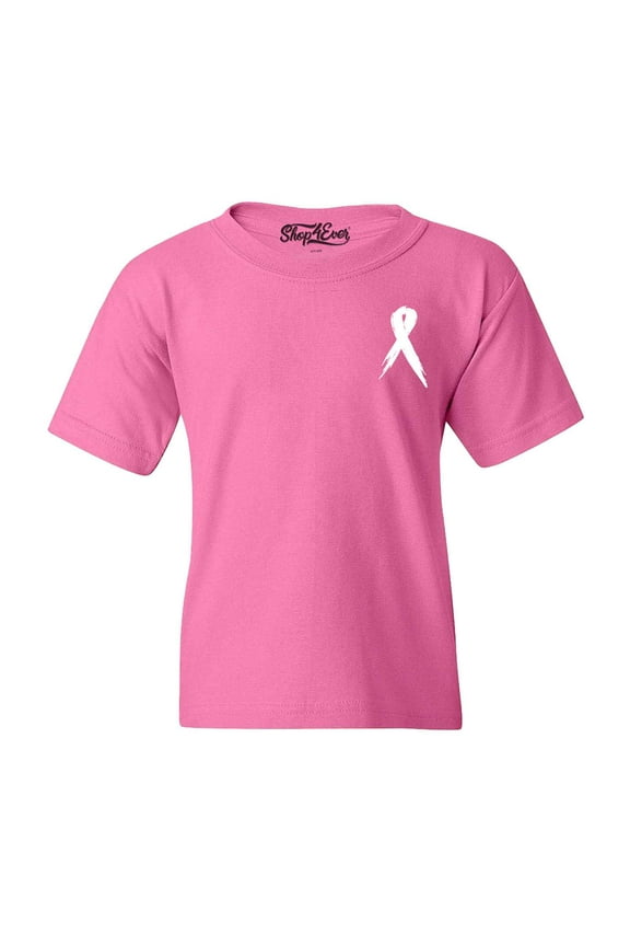 Kids Breast Cancer Awareness Ribbon Pocket Size Graphic Child's Youth T-Shirt Large Azalea Pink