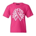thumbnail image 1 of Shop4Ever Kids Breast Cancer Ribbon Flowers Graphic Child's Youth T-Shirt Medium Heliconia Pink, 1 of 4