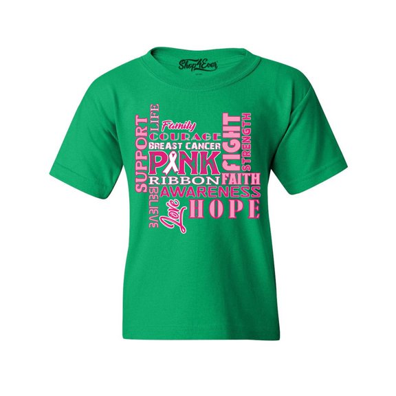 Shop4Ever Kids Breast Cancer Support Fight Ribbon Awareness Graphic Child's Youth T-Shirt Large Irish Green