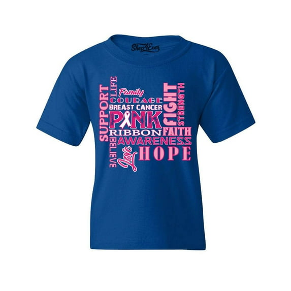 Shop4Ever Kids Breast Cancer Support Fight Ribbon Awareness Graphic Child's Youth T-Shirt X-Large Royal Blue