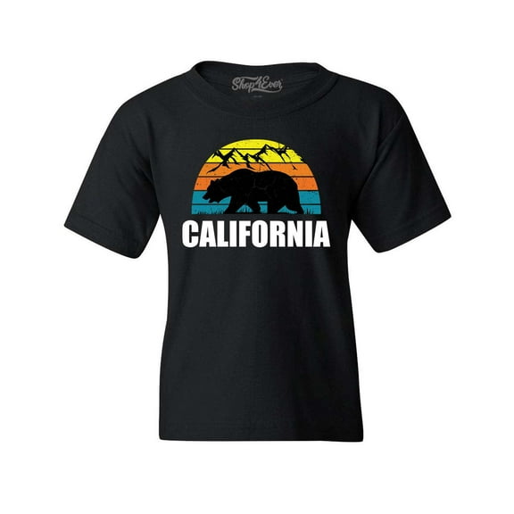 Shop4Ever Kids California State Bear Mountains Retro Horizon Graphic Child's Youth T-Shirt X-Small Black