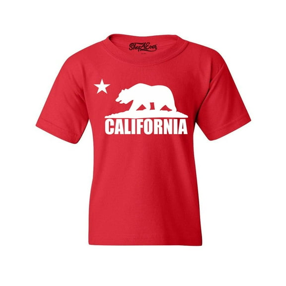 Shop4Ever Kids California White Bear Hoodies Republic of CA Graphic Child's Youth T-Shirt X-Large Red