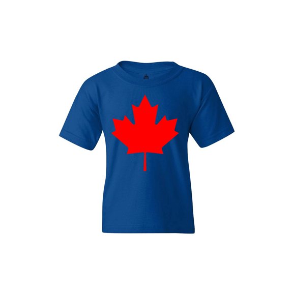 Shop4Ever Kids Canada Red Leaf Canadian Flag Graphic Child's Youth T-Shirt Large Royal Blue