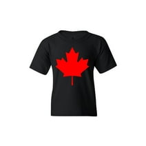 Shop4Ever Kids Canada Red Leaf Canadian Flag Graphic Child's Youth T-Shirt Medium Black