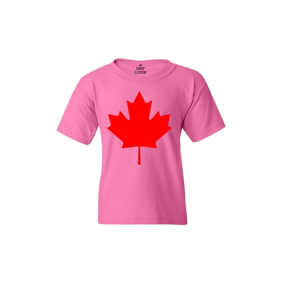 Shop4Ever Kids Canada Red Leaf Canadian Flag Graphic Child's Youth T-Shirt Small Azalea Pink