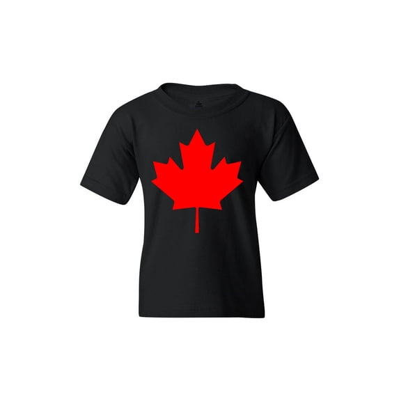 Shop4Ever Kids Canada Red Leaf Canadian Flag Graphic Child's Youth T-Shirt X-Large Black
