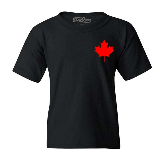 Shop4Ever Kids Canada Red Maple Leaf Pocket Size Canadian Graphic Child's Youth T-Shirt Small Black
