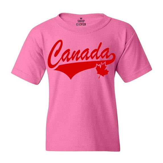 Shop4Ever Kids Canada Red with Leaf Canadian Flag Graphic Child's Youth T-Shirt Small Azalea Pink