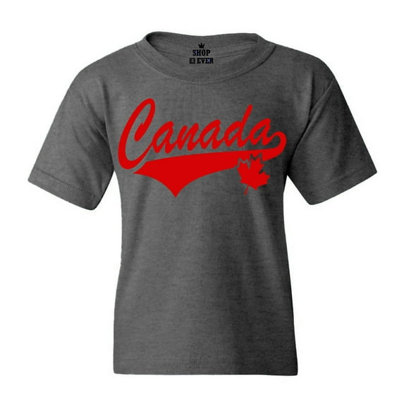 Shop4Ever Kids Canada Red with Leaf Canadian Flag Graphic Child's Youth T-Shirt X-Small Dark Heather
