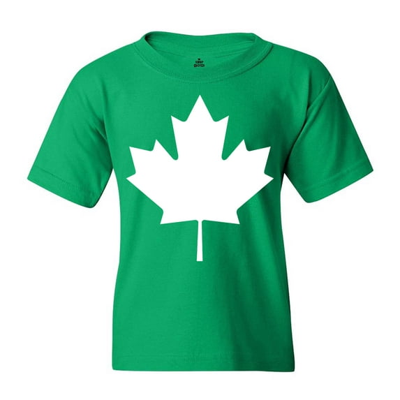 Shop4Ever Kids Canada White Leaf Proud Canadian Flag Graphic Child's Youth T-Shirt Large Irish Green