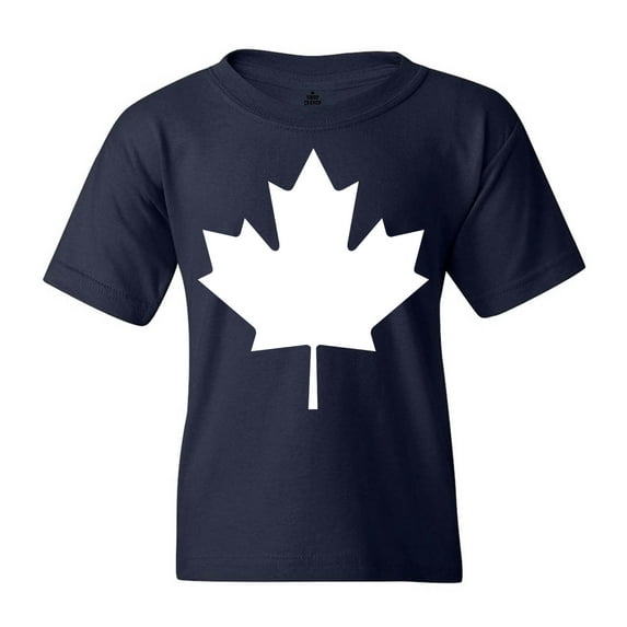 Shop4Ever Kids Canada White Leaf Proud Canadian Flag Graphic Child's Youth T-Shirt Medium Navy Blue