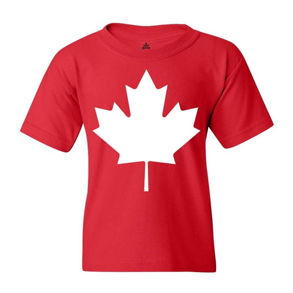 Shop4Ever Kids Canada White Leaf Proud Canadian Flag Graphic Child's Youth T-Shirt Medium Red